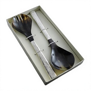 High Quality Natural Buffalo Horn Cutlery Set Spoon and Fork Set Horn <b>Salad</b> <b>Tool</b> Tableware Kitchen Utensils Horn <b>Salad</b> Server - Product Image 1