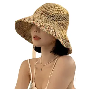 ผู้ขายร้อนแฟชั่นขายส่งหมวกป้องกันรังสียูวีปีกพับหมวกกันแดดกว้างหมวกฟางชายหาดปีกใหญ่