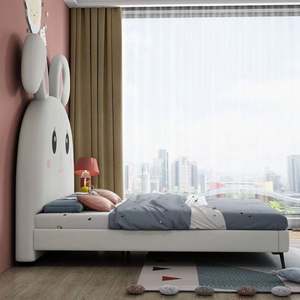 Cama de princesa de conejo rosa de lujo ligero dormitorio de niñas de madera maciza minimalista moderno - Product Image 4