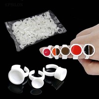 Epsilon 100 Stks/zak Microblading Wegwerp Plastic Pigment Ring Kopjes Met Cap Inkt Cup Ring Voor Wenkbrauw Make-Up Body Art