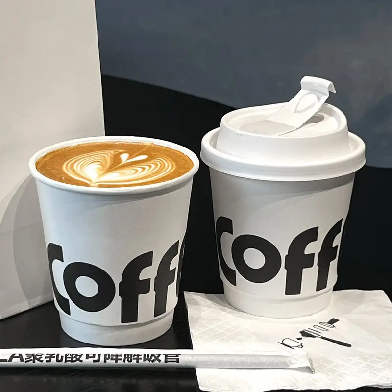 double wall Beverages disposable hot paper coffe cups with sleeves and lids for sale