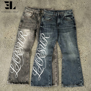 Pantalones Vaqueros LARSUR Personalizados de Fábrica, Lavado Desgastado, Corte Recto, Estilo Urbano, Impresión DTG/DGT, Corte Bootcut para <span class=keywords><strong>Hombre</strong></span> - Product Image 1