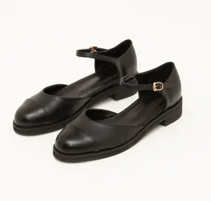 Sandalias elegantes de tacón bajo para mujer XINZI RAIN 2023, venta al por mayor, Sandalias planas de cuero con tacón de bloque suave Mary Janes para mujer con correa en el tobillo