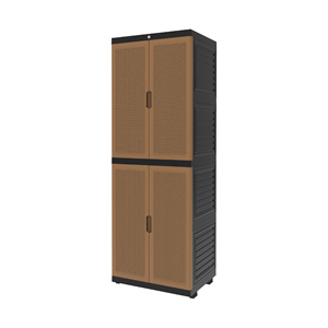 Elegant portable <b>wardrobe</b> with long doors featuring a charming rattan motif, offering multifunctional <b>storage</b> solutions - Product Image 3