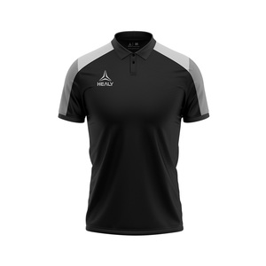 Maillot de football classique noir et gris respirant 100 % polyester à col boutonné pour l'été, idéal pour l'absorption de la transpiration et les équipes sportives. - Product Image 1