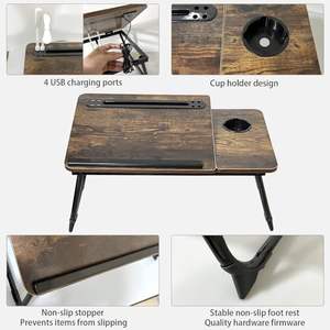 Rustikal Braun 5 verschiedene Winkel Faltbarer Holz Laptop Bett Tisch Laptop Schreibtisch mit USB-Ladeans chluss und Getränke halter - Product Image 3