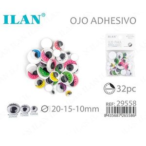 Yeux adhésifs Ilan 20-15-10mm, cils multicolores, décorations artisanales - Product Image 3