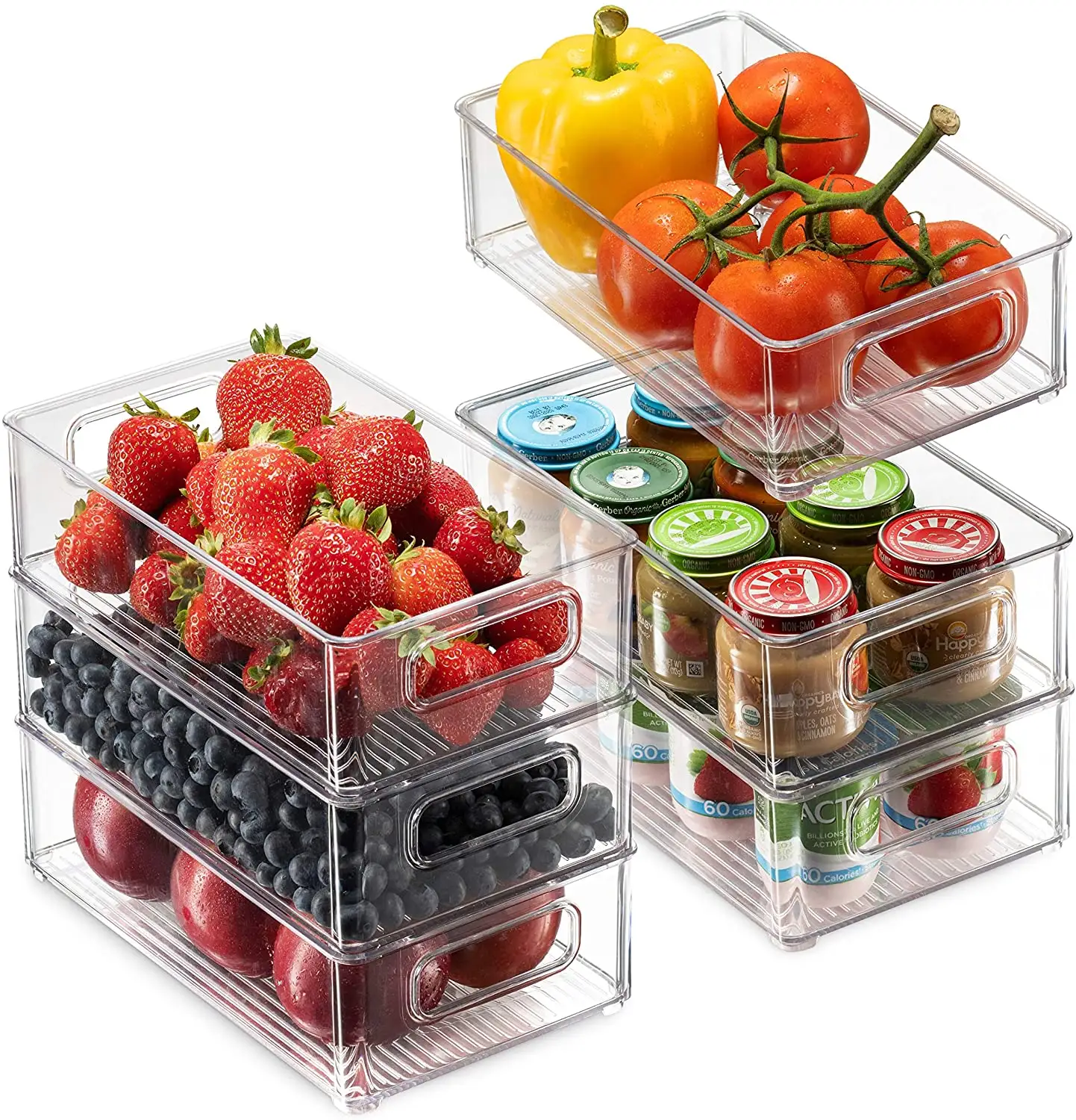 2021 Hot Selling Set Of 6 Refrigerator Organizer Bins - Stackable Fridge Organizers with Handles for Freezer, Kitchen