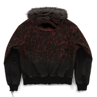 Vêtements personnalisés pour hommes, veste à capuche rouge léopard, col en fourrure, effet usé, style gothique streetwear, sweat à capuche zippé, 100% coton, automne