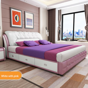 <span class=keywords><strong>Cama</strong></span> de tamaño Queen de cuero Simple moderna de lujo ligero marco de madera suave con cajón de almacenamiento para juego de muebles de dormitorio de Hotel - Product Image 6