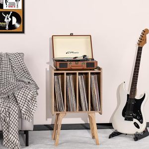 Table de rangement pour disques vinyles avec 4 armoires jusqu'à 100 albums, support de tourne-disque moderne du milieu du siècle avec pieds en bois - Product Image 3