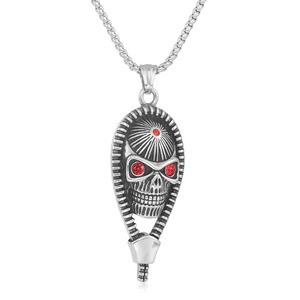 Colgante de calavera de acero inoxidable con ojos rojos, diseño geométrico para hombres y mujeres, regalo, joyería 12085 - Product Image 1