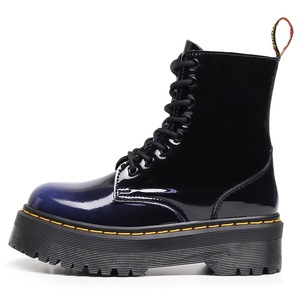 Women's Patent Leather <b>Boots</b> Lace-Up Round Toe Chunky Heel Anti-Slip Rubber Outsole All Seasons Solid Color Wholesale - Product Image 4