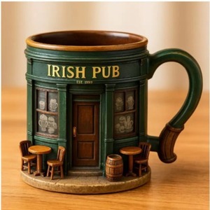 Nuevos productos transfronterizos: Taza de resina 3D con revestimiento, estilo bar irlandés, para estaciones independientes. - Product Image 1