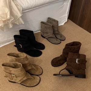 Botines de Ante para Mujer con Tira de Hebilla, Punta Abierta, Tacón Bajo, Estilo Sandalia Corta para Verano y Otoño - Product Image 1