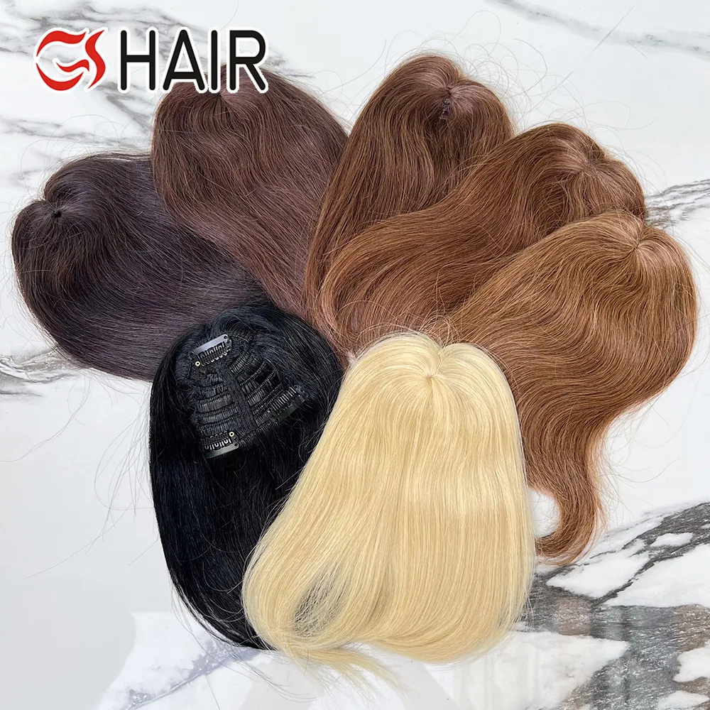 GS klip di pinggiran poni 100% ekstensi rambut manusia Natural Hitam Coklat poni datar dengan candi hiasan rambut manusia poni