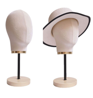 Base en bois de comptoir avec tête de dôme en toile perruque présentoir tête de mannequin en tissu