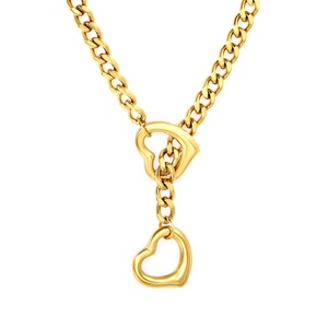 Collier élégant en acier inoxydable plaqué or 18 carats avec pendentif cœur creux, chaîne à double lien d'amour, bijoux tendance pour femmes - Product Image 1
