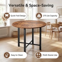 Table à manger pliante de style farmhouse, table de cuisine ronde en bois avec plateau rabattable, tables compactes de style mid-century, petite table à manger pour 2 à 4 personnes