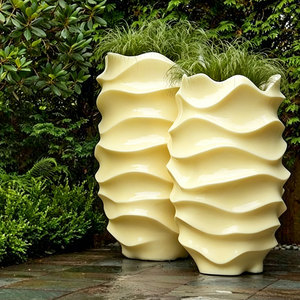 Pot de fleurs cylindrique rayé 070, <span class=keywords><strong>jardinière</strong></span> haute décorative en fibre de verre, vase de sol artisanal pour la décoration de la maison, de l'hôtel, du bureau et du centre commercial - Product Image 2