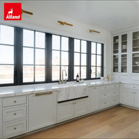 Armoires de cuisine Alland American Luxury en forme de L, blanc mat pur, panneaux encastrés, certifiées E0, style Shaker, avec évier intégré