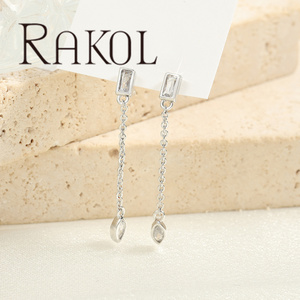 Lakor EP3181 S Boucles d'oreilles pendantes en laiton plaqué argent carré Marquise 3A Zircon Style Bohème - Product Image 4