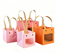 Sacs cadeaux en papier écologiques et colorés avec fenêtre transparente et poignées en bois, impression numérique pour l'emballage de bouquets et de fleurs