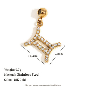 <span class=keywords><strong>G3221</strong></span> Vente en gros Pvd 18K plaqué or Acier inoxydable Horoscope Zircon incrusté 12 signes du zodiaque Pendentifs Charms pour la fabrication de bijoux - Product Image 2