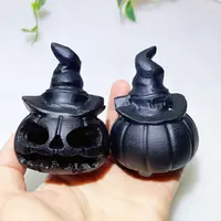 Calabaza tallada a mano de obsidiana sin pulir, cristal tallado a mano, roca Natural, calabaza para decoración de Halloween