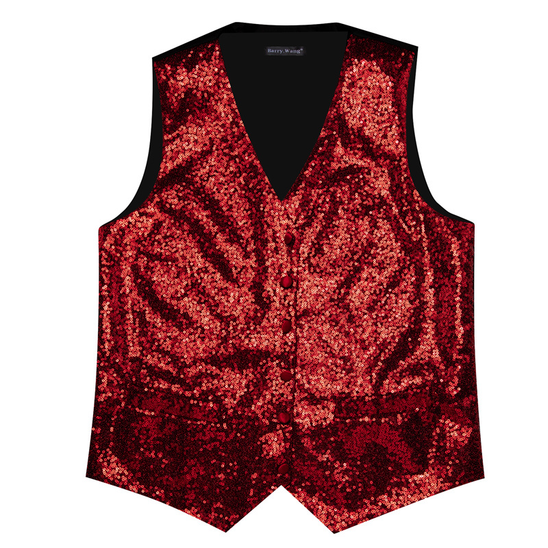 Men's Sequin Vest Shiny Party Sleeveless Waistcoat - Button V-Neck Tuxedo Jacket