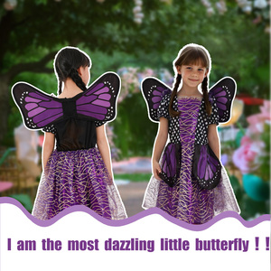 Ragazze viola strega Costume di Halloween festa festa in maglia maniche a sbuffo vestito per i bambini - Product Image 2