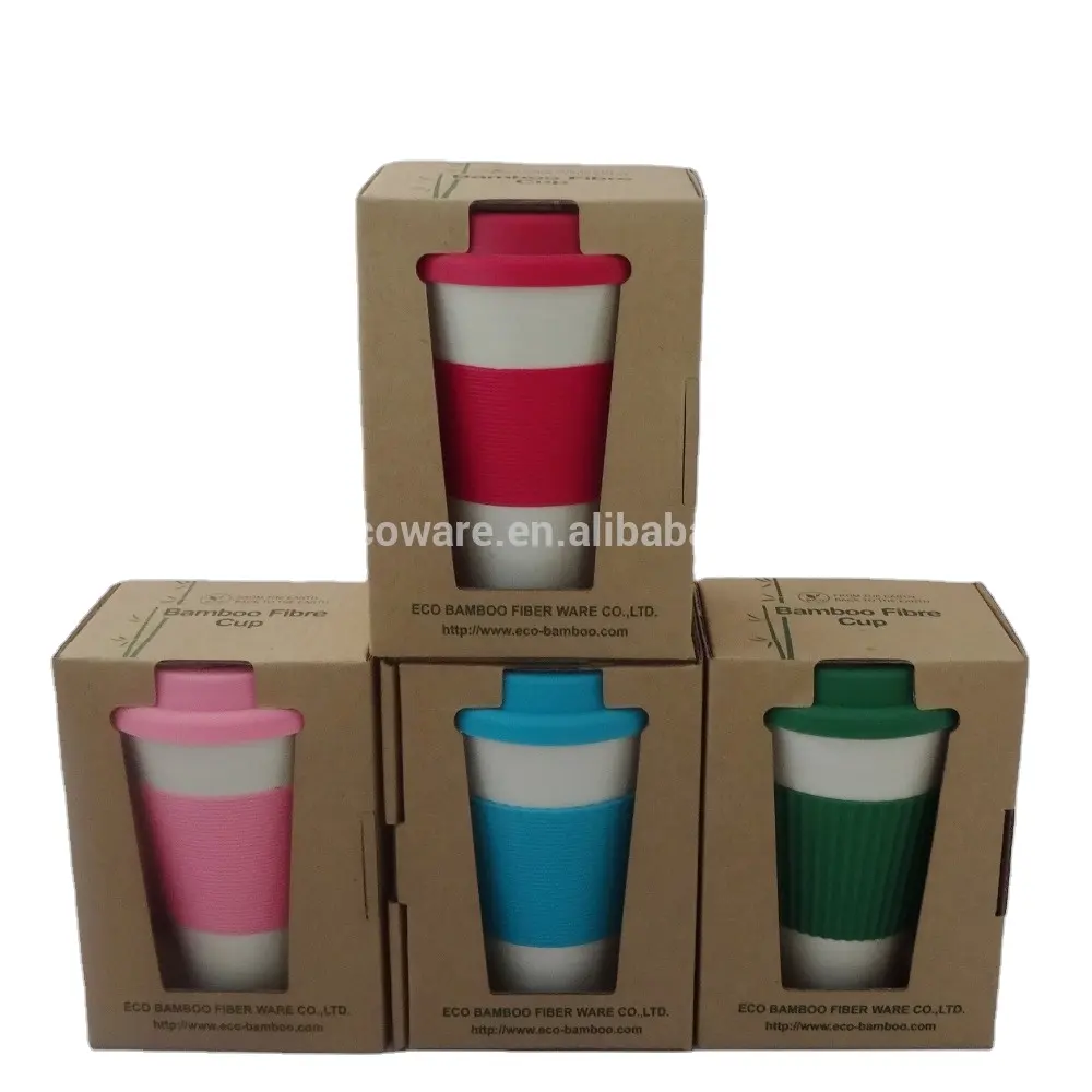 Bamboo Cangkir Kopi Serat Bambu, Dapat Digunakan Kembali Ramah Lingkungan, Mug Perjalanan BPA Gratis PLA 400Ml Cangkir Serat Bambu Ramah Lingkungan