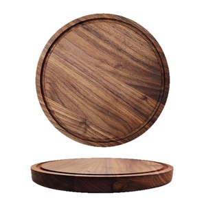 Round Acacia Wood Cutting Board Solid Wood With Grooves For <b>Steak</b> And Fries Serving <b>Plate</b> - Product Image 5