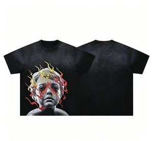 プレミアム卸売メンズアシッドウォッシュヒップホップTシャツ、通気性のあるルーズフィットダメージ加工ヴィンテージロックバンドプリントTシャツ、複数のスタイル - Product Image 4