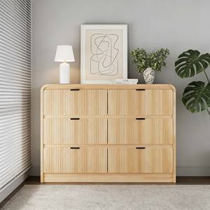 Cómoda de Dormitorio Empotrada de 54 Pulgadas de Ancho con Seis Cajones, Perillas Metálicas de Perfil Curvo, Diseño Moderno para Sala de Estar - Product Image 2