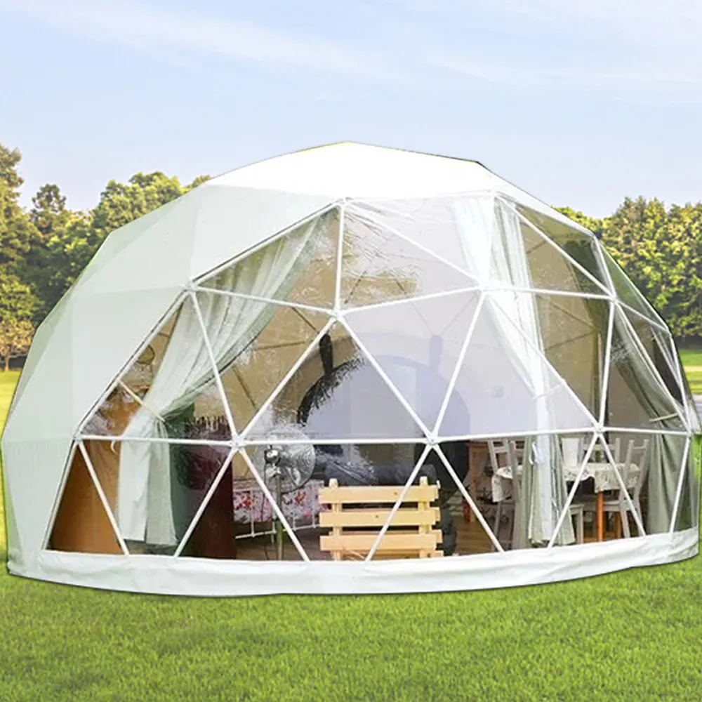 FEAMONT Tenda de luxo com efeito de estufa de vidro transparente, tenda de glamping, cúpula geodésica com estrutura de aço para venda