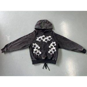 Sudadera con Capucha Negra Extra Grande de Moda con Parches de Estrellas Blancas, Sudadera Informal para Hombre, Estilo Hip-Hop - Product Image 1