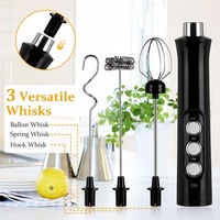 Mousseur à lait numérique à 3 vitesses réglable avec cuillères, en acier inoxydable et plastique, rechargeable par USB