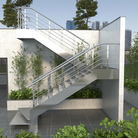 Escalier extérieur élégant en acier inoxydable avec rampe horizontale pour complexe commercial de luxe