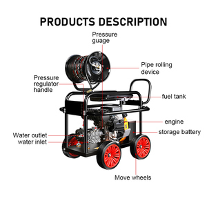 Machine de nettoyage et de dragage de canalisations haute pression à eau froide avec moteur essence 37 CV, double cylindre, déboucheur de canalisations, état neuf - Product Image 6