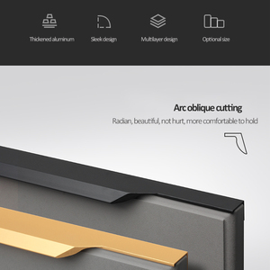 Perlengkapan Furnitur Baru, Kenop Pintu Kabinet Emas Hitam, Gagang Tarik Profil, Gagang Lemari Panjang Aluminium, Gagang Tersembunyi Dapur - Product Image 2