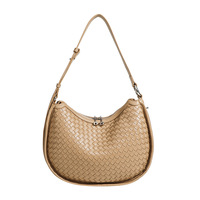 Sac à main tissé de niche, élégant, pour femme, à porter sous le bras, à l'épaule ou en bandoulière, avec fermeture éclair, en forme de croissant