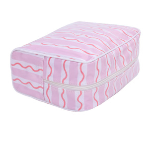 Borsa da viaggio personalizzata a righe rosa con ricamo, pochette cosmetica a righe, borsa da toilette grande fantasia, borsa trasparente in PVC - Product Image 5