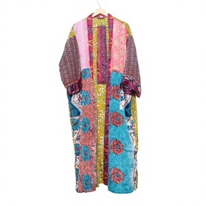 Kimono long traditionnel japonais en satin de soie assorti, style bohème modeste, vêtements de nuit pour femmes, patchwork, longueur intégrale, été, plage - Product Image 1