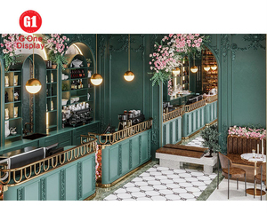 European Cafe Shop Interior Decoration | Customized Green Coffee Counter & Fashion Milk Tea Bar Showcase with LED <b>Lighting</b> - Product Image 6