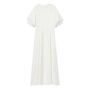 PB&ZA Primavera Nuevo Vestido Maxi Vintage para Mujer con Cintura Natural, Cremallera, Corte A, Escote en V y Manga Corta Abullonada 2201957 - Product Image 1