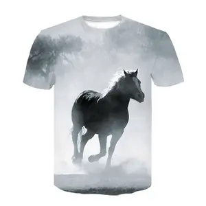 قميص كاجوال للرجال بتصميم فاخر ثلاثي الأبعاد مطبوع عليه أشكال حيوانات برقبة دائرية للبيع بالجملة