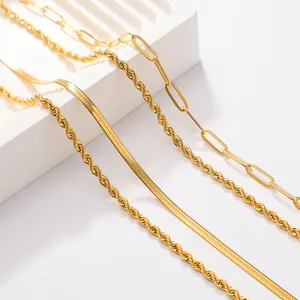 Ins Hypoallergene Mode 18K Gold Plattiert geschichtet Papierklammer-Kette Halsketten Damen Edelstahl Schlange Twist-Halsband Schmuck