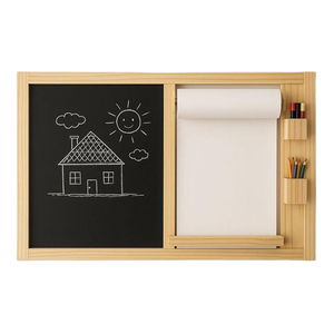 Tablero de actividades de pared de madera inspirado en Montessori, <span class=keywords><strong>pizarra</strong></span> y rollo de papel, estación de dibujo para niños, otros muebles para niños - Product Image 1