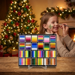 สีเพ้นท์หน้าเด็กคุณภาพสูง กลิตเตอร์วิบวับ สูตรน้ำ ปลอดสารพิษ สีสันสดใส ใช้งานได้อย่างมืออาชีพ พร้อมแปรงในชุด - Product Image 1